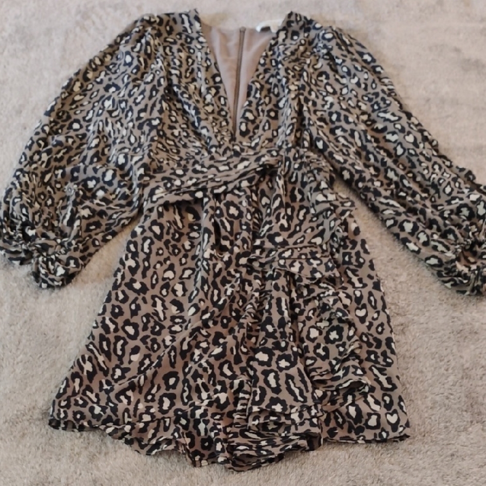 Shona Joy Leopard Ruffle Dress With Sash